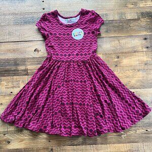 NWT Dot Dot Smile Classic Cap Sleeve Dress Chocolate Raspberry Zig Zag 3/4